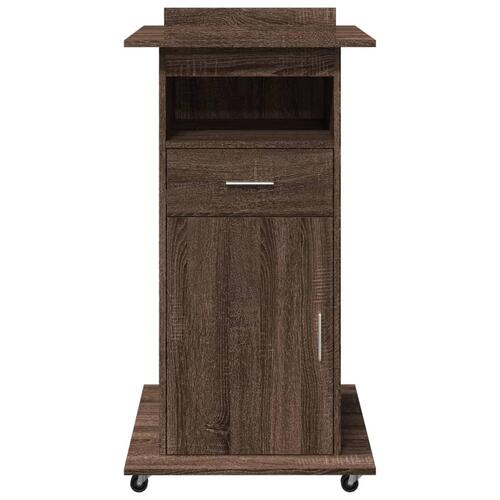 Talerstol med hjul skuffe 55x55x107 cm konstrueret træ brun eg