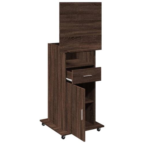 Talerstol med hjul skuffe 55x55x107 cm konstrueret træ brun eg