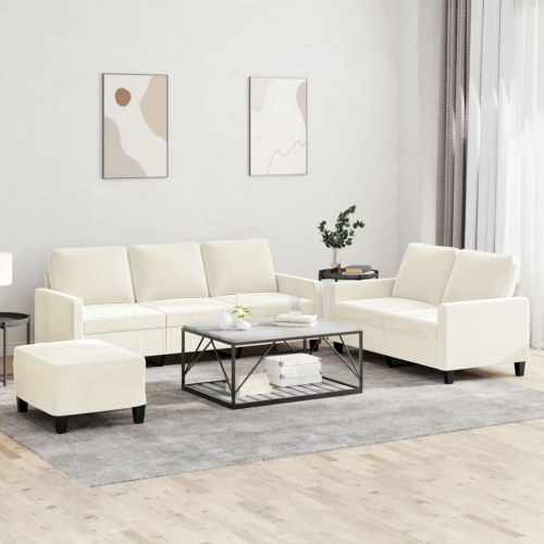 Sofasæt i velour - 3 dele med hynder, cremefarvet
