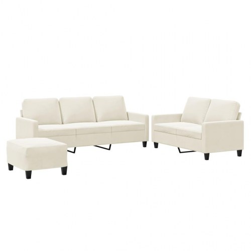 Sofasæt i velour - 3 dele med hynder, cremefarvet