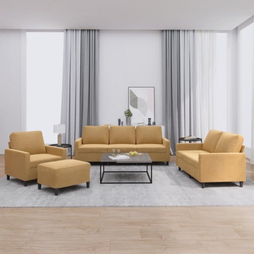 Sofasæt i velour - 4 dele med hynder, brun