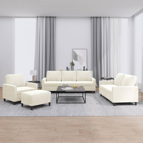 Sofasæt i velour, 4 dele med hynder - cremefarvet
