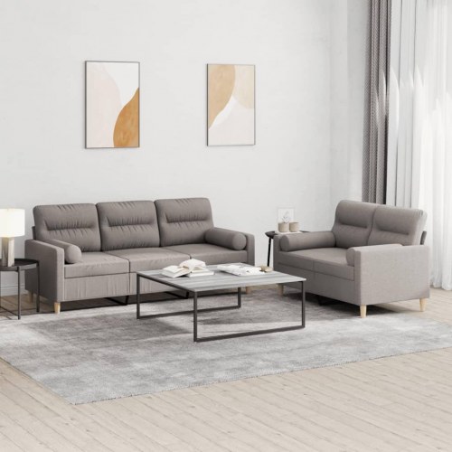 Sofasæt i stof - 2- og 3-personers med puder, gråbrun