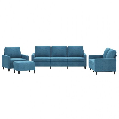 Sofasæt i velour, 4 dele med hynder - blå