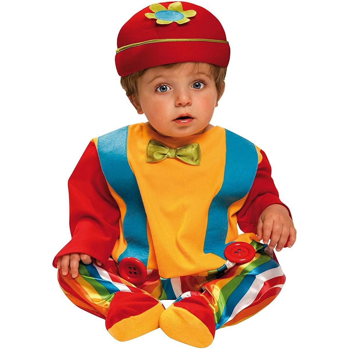 Klovnekostume til børn 1-2 år - jumpsuit og hat