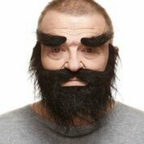 Falsk skæg - sort sæt med skæg, overskæg og øjenbryn