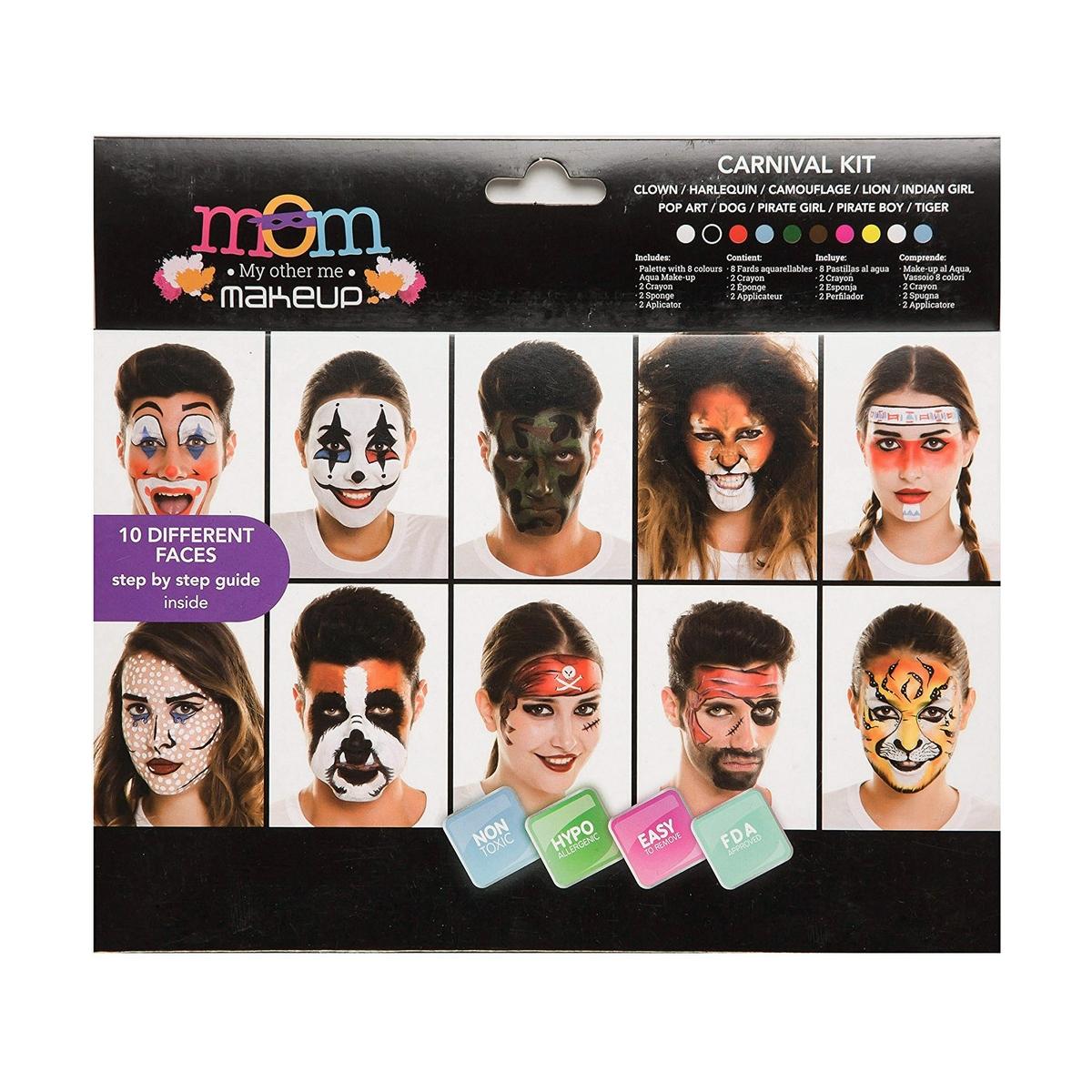Carnival Kit - multifarvet makeup sæt til fest, 10 modeller