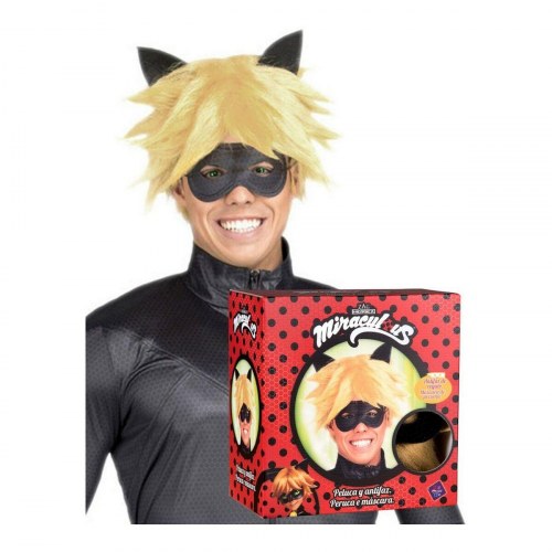Cat Noir paryk - blond, inkl. maske (str. S)