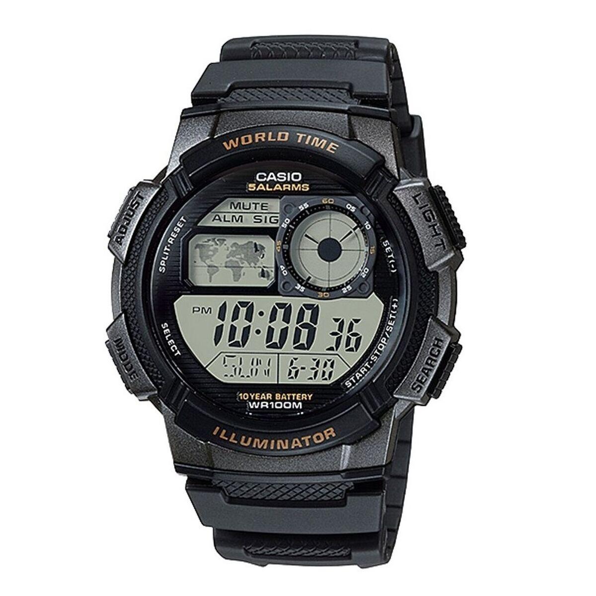 Casio unisex armbåndsur WORLD TIME Illuminator, 5 alarmer, 10-års batteri - sort/grå (Ø 48 mm)