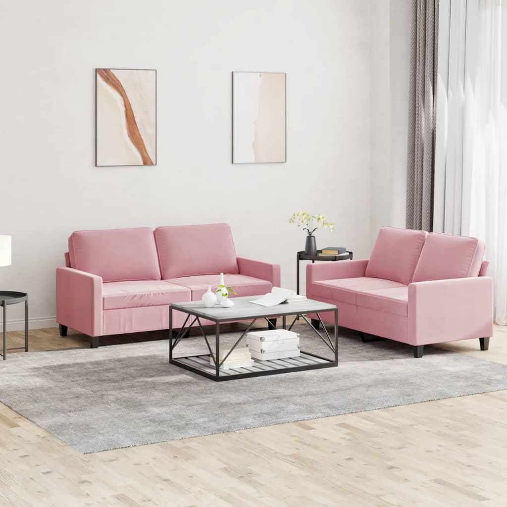 2 personers sofa med hynder velour lyserød