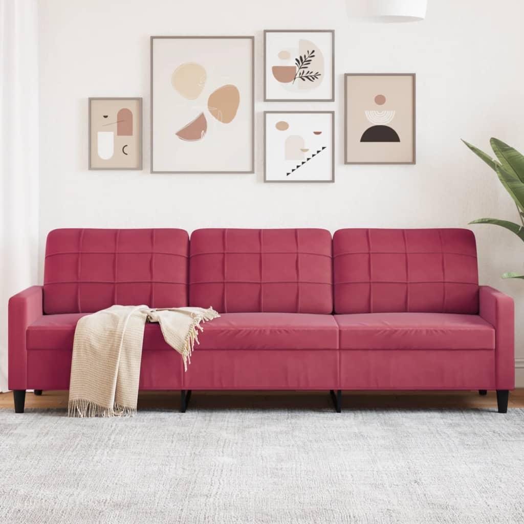 3-personers sofa 210 cm fløjl vinrød billede