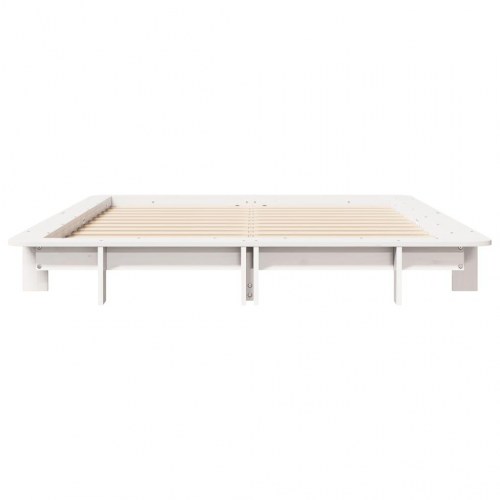 Sengeramme med lamelbund 150 x 200 cm i massivt fyrretræ - hvid