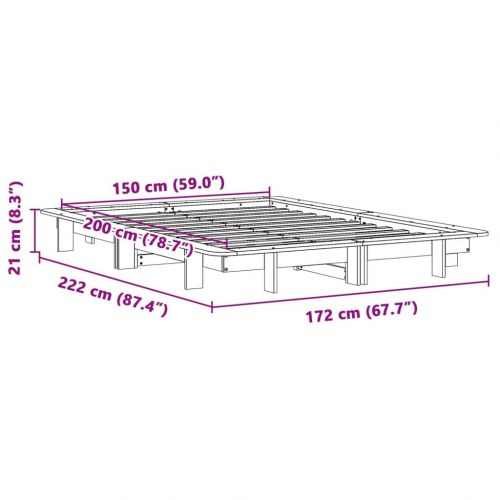 Sengeramme med lamelbund 150 x 200 cm i massivt fyrretræ - hvid