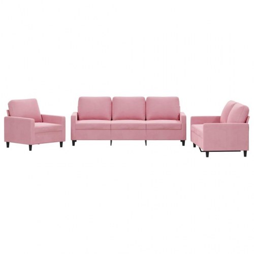 Sofasæt i velour - 3 dele med hynder, lyserød