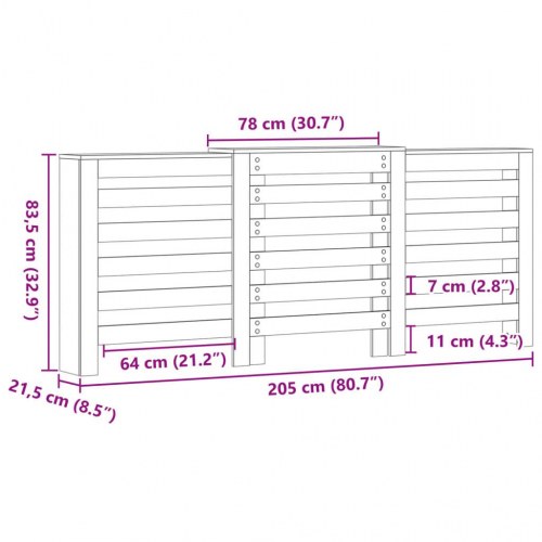 Radiatorskjuler 205 x 21,5 x 83,5 cm - røget egetræ