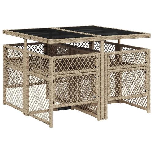 Spisebordssæt til haven 5 dele med hynder polyrattan beige