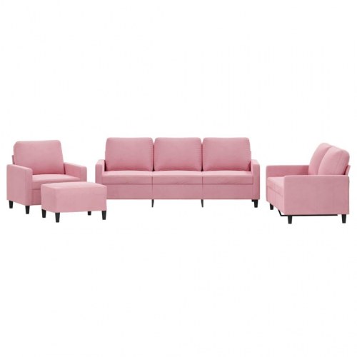 Sofasæt i velour - 4 dele med hynder, lyserød