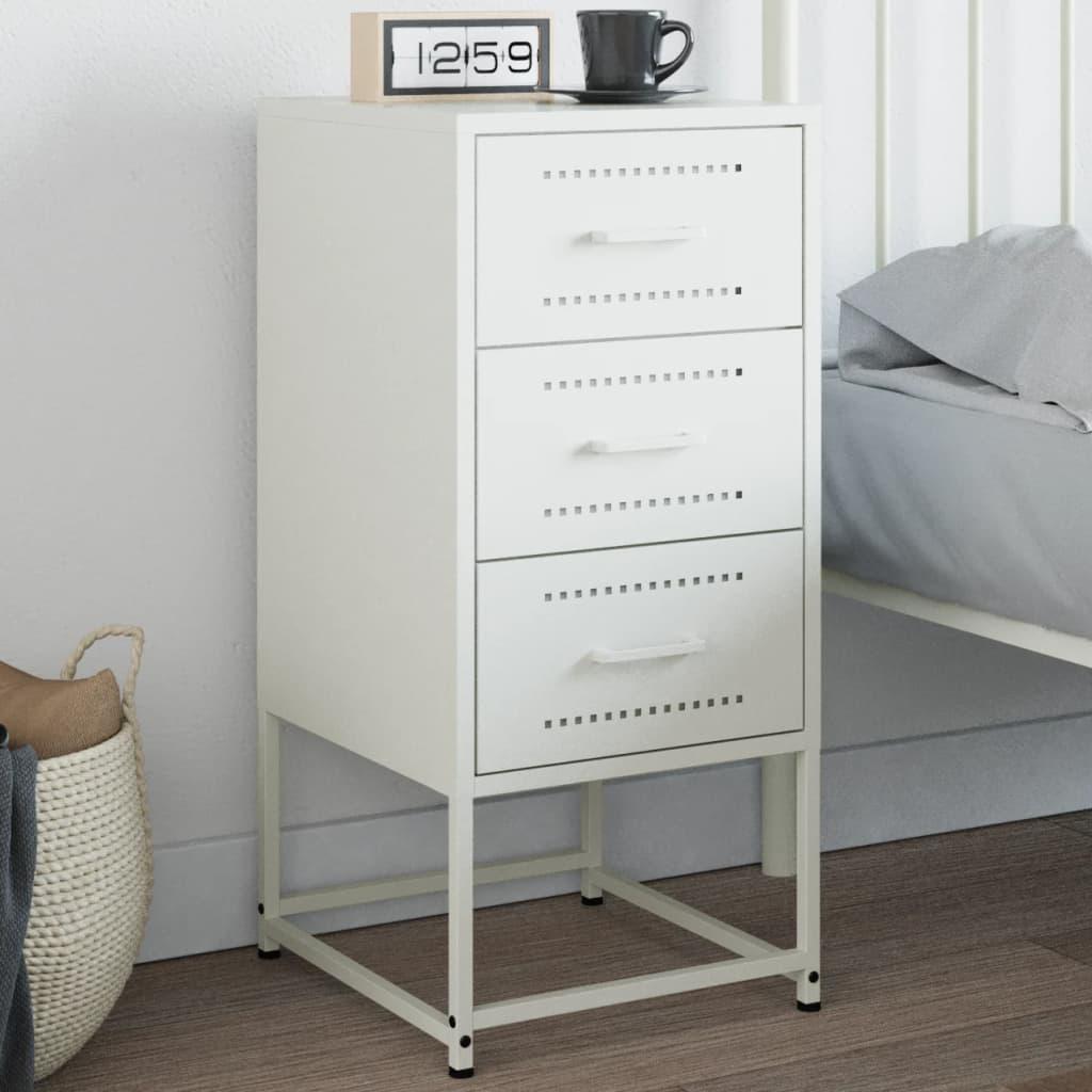 Sengebord i stål - 36 × 39 × 78 cm, hvidt natbord med 3 skuffer