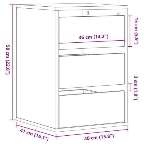 Hjørnekommode med 3 skuffer 40 x 41 x 58 cm - sonoma-eg