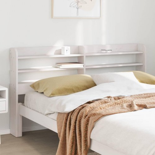 Sengegavl med hylder 150 cm i massivt fyrretræ - hvid