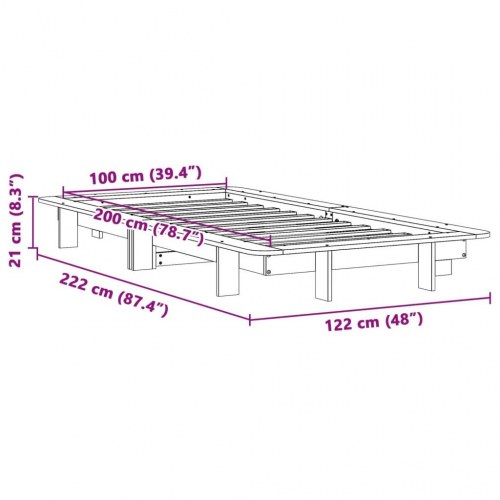 Sengeramme 100 x 200 cm i massivt fyrretræ - hvid