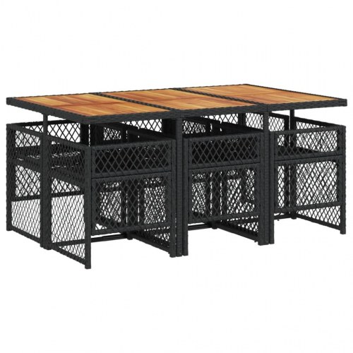 Spisebordssæt til haven 7 dele med hynder polyrattan sort