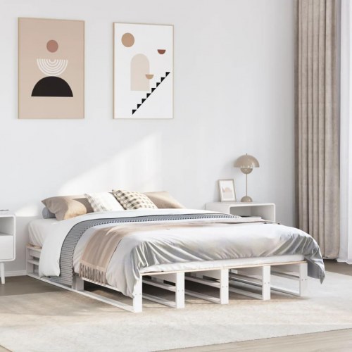 Sengeramme 150 x 200 cm i massivt fyrretræ - hvid