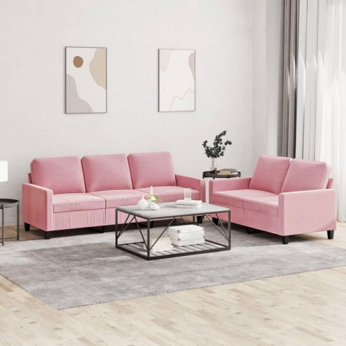 Sofasæt i velour - 2- og 3-personers med hynder, lyserød