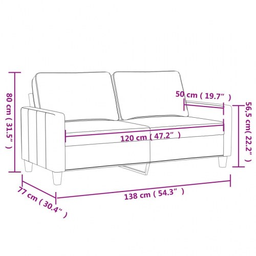 2-personers sofa i fløjl - lyserød, sædebredde 120 cm