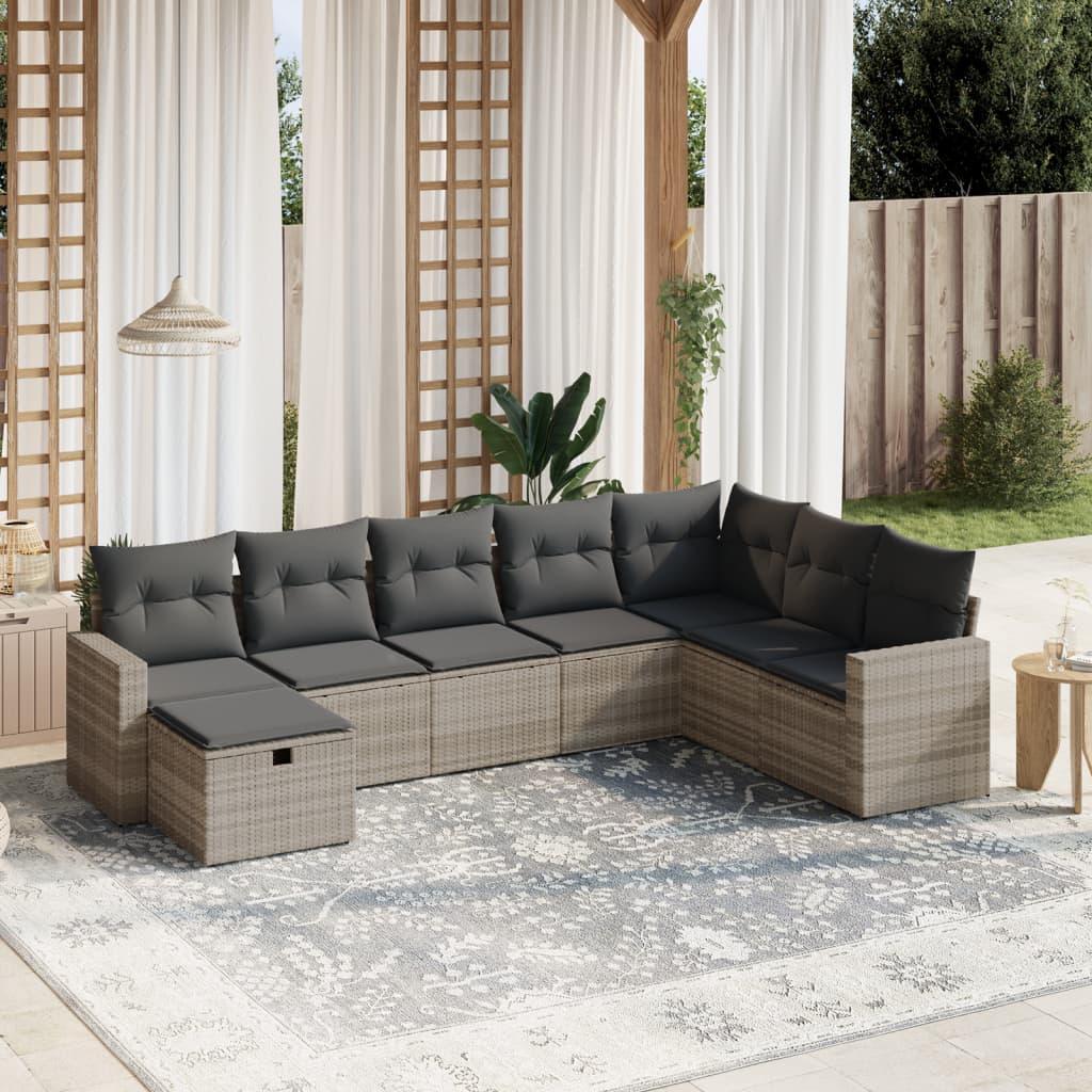 Sofasæt Til Haven 8 Dele Med Hynder Polyrattan - Lysegrå / Uden bord og opbevaring