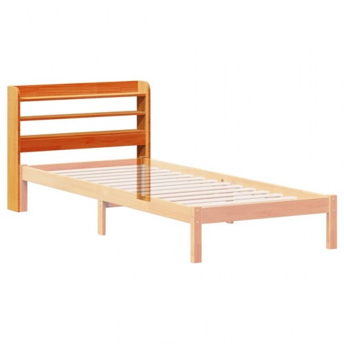 Sengegavl med hylder i massivt fyrretræ til 100 cm madras - gyldenbrun