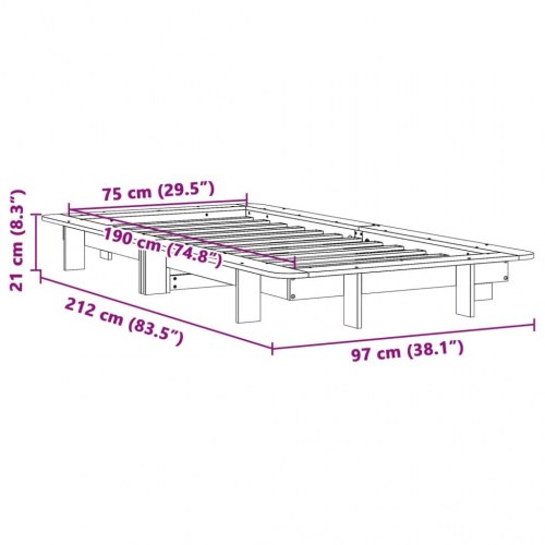 Sengeramme i massivt fyrretræ 75x190 cm - hvid