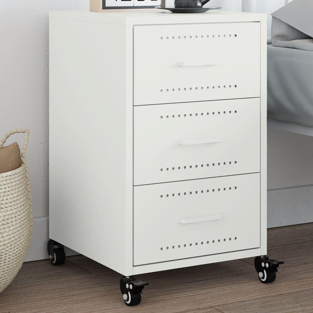Sengebord på hjul 36 × 39 × 59 cm - stål, hvid, 3 skuffer