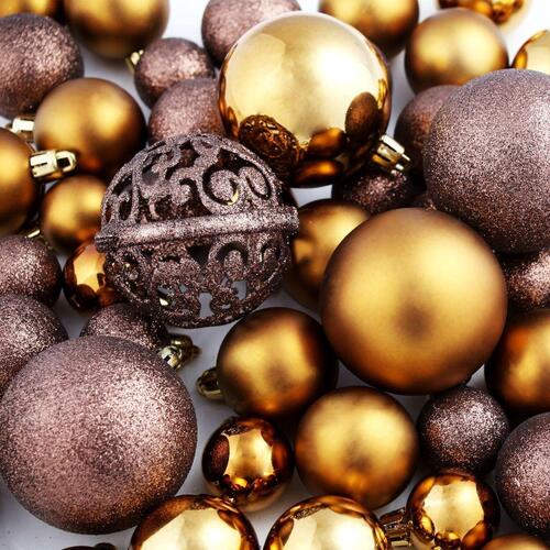 Julekuglesæt 100 stk. 3/4/6 cm brun/bronzefarvet/guldfarvet