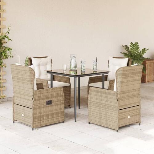 Spisebordssæt til haven 5 dele med hynder polyrattan beige