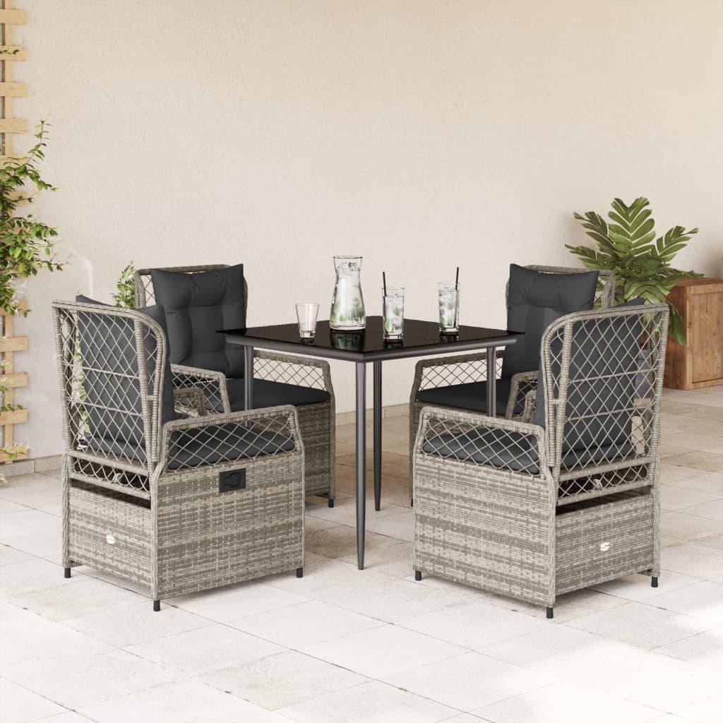 Spisebordssæt Til Haven 9 Dele Med Hynder Polyrattan - 4 / Grå / 80 x 80 x 74 cm