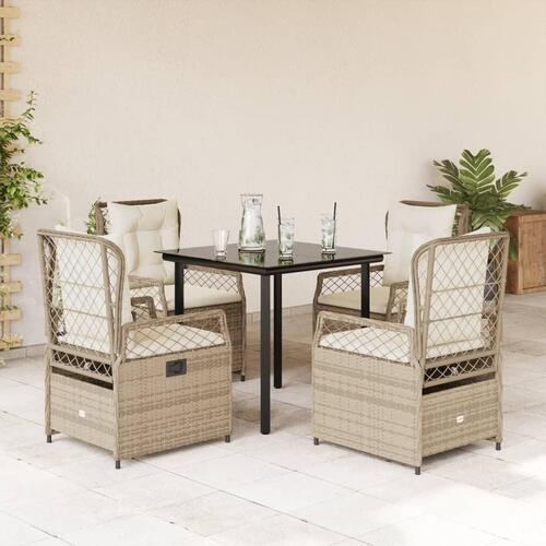 Spisebordssæt til haven 5 dele med hynder polyrattan beige