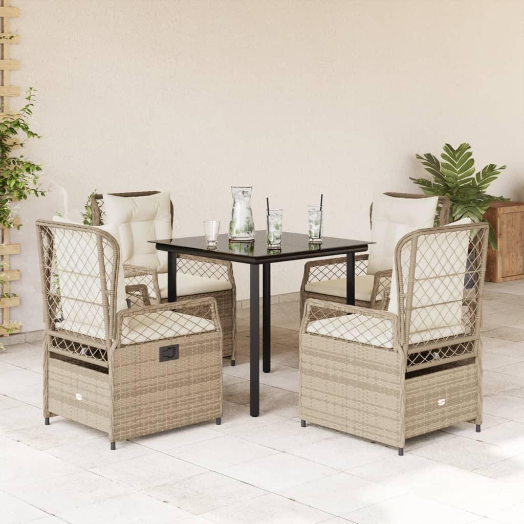 Spisebordssæt til haven 5 dele med hynder polyrattan beige