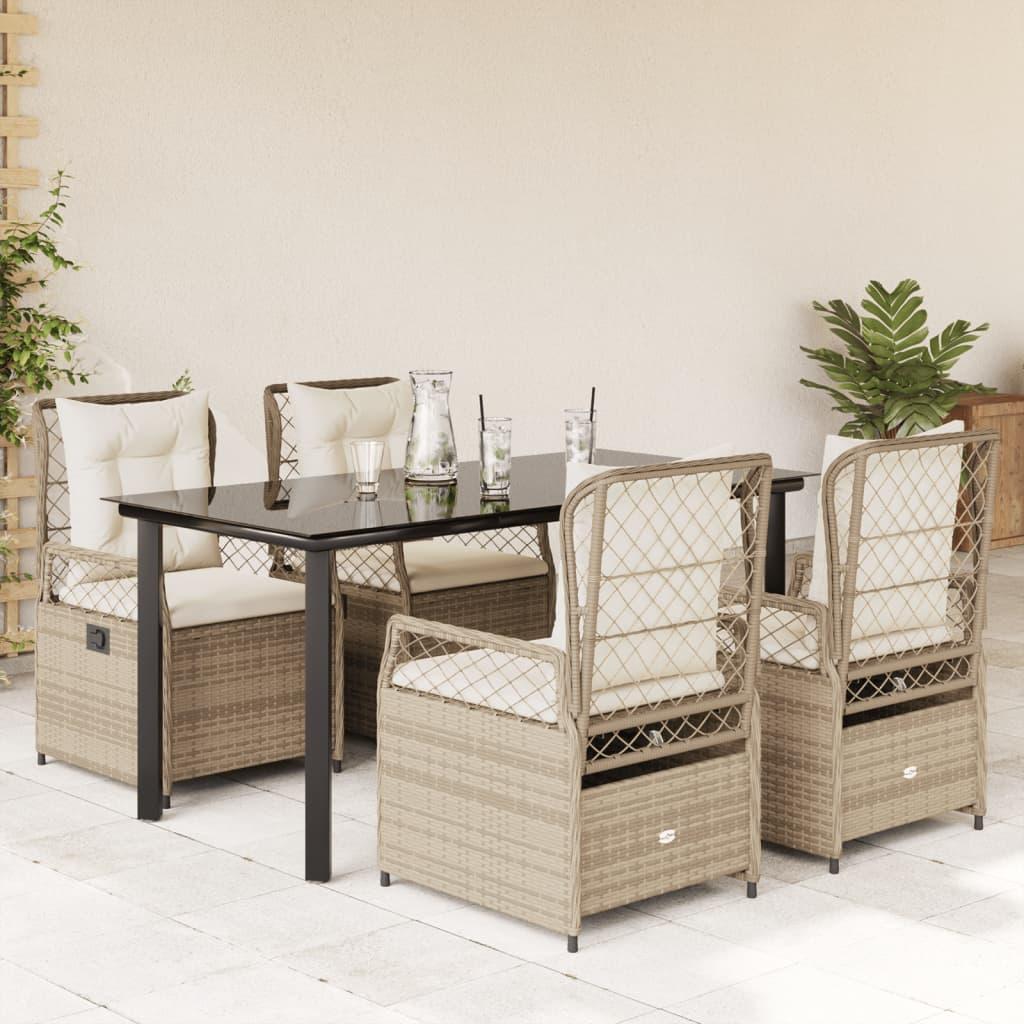 Spisebordssæt Til Haven 5 Dele Med Hynder Polyrattan - 4 / beige og cremehvid / 160 x 80 x 74 cm