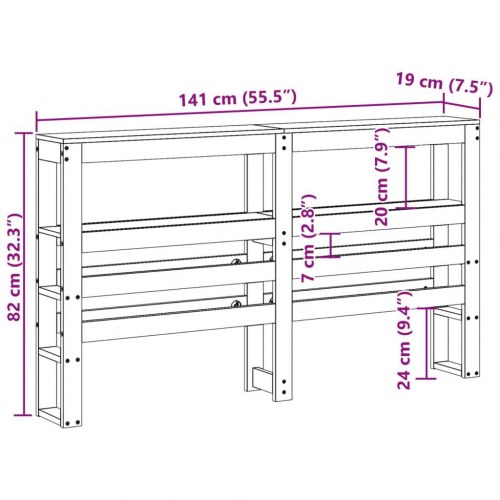 Sengegavl med hylder 135 cm - massivt fyrretræ, hvid