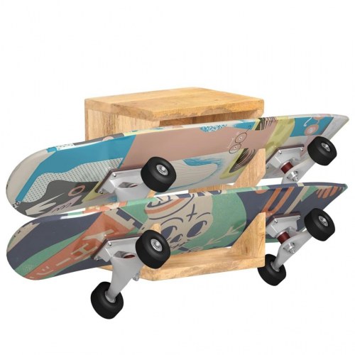 Væghængt skateboardstativ i massivt mangotræ - 25 × 20 × 30 cm, til 2 boards