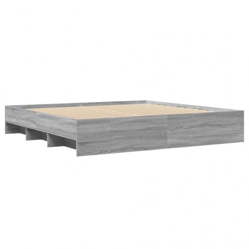 Sengestel 200 x 200 cm med opbevaring - grå sonoma-eg