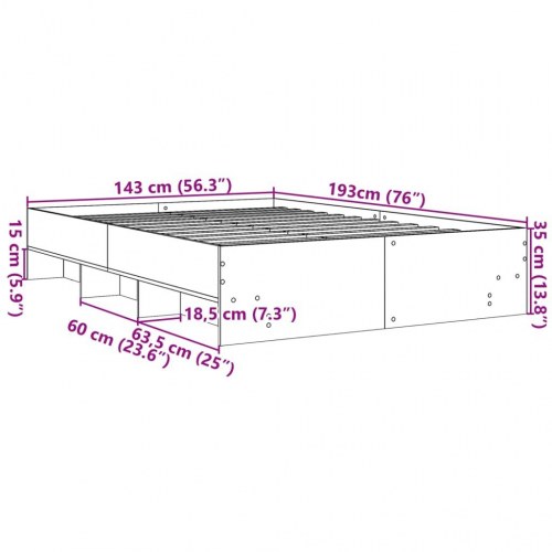 Sengeramme 140 x 190 cm med opbevaring - brun eg