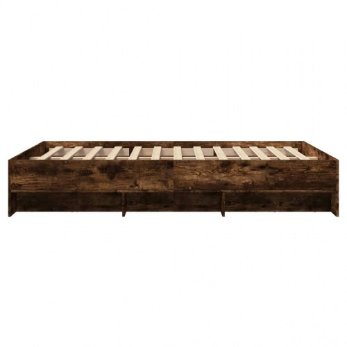 Sengeramme 140 x 190 cm med lamelbund og opbevaringsrum - røget egetræ