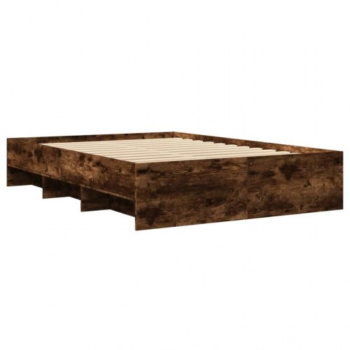 Sengeramme 140 x 190 cm med lamelbund og opbevaringsrum - røget egetræ