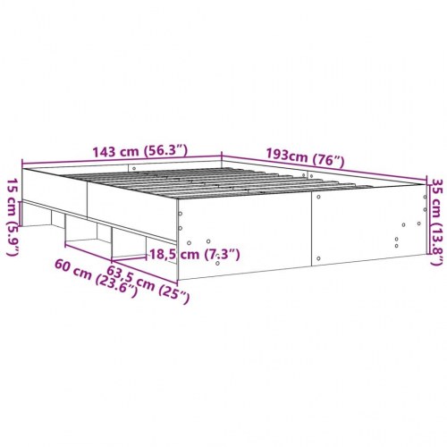 Sengeramme 140 x 190 cm med lamelbund og opbevaringsrum - røget egetræ