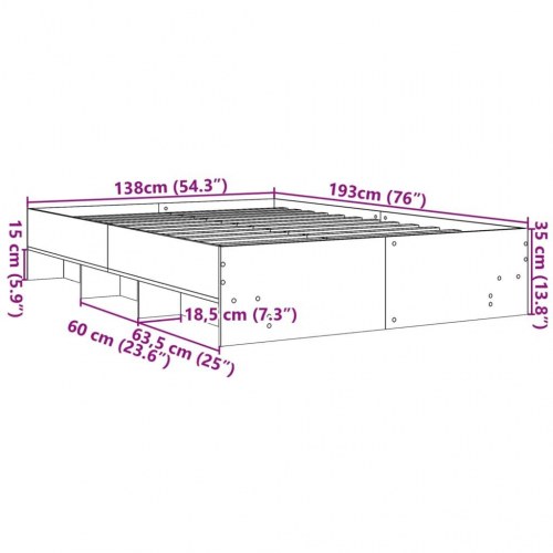 Sengestel 135 x 190 cm med opbevaring - grå sonoma-eg