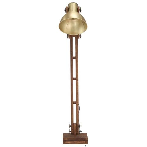 Gulvlampe E27 massivt mangotræ messingfarvet