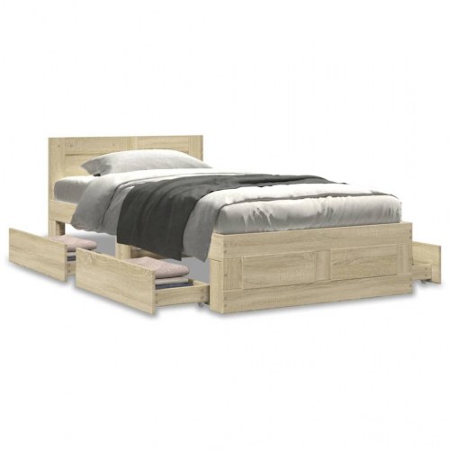 Sengeramme med sengegavl og 4 skuffer 90x190 cm - sonoma-eg