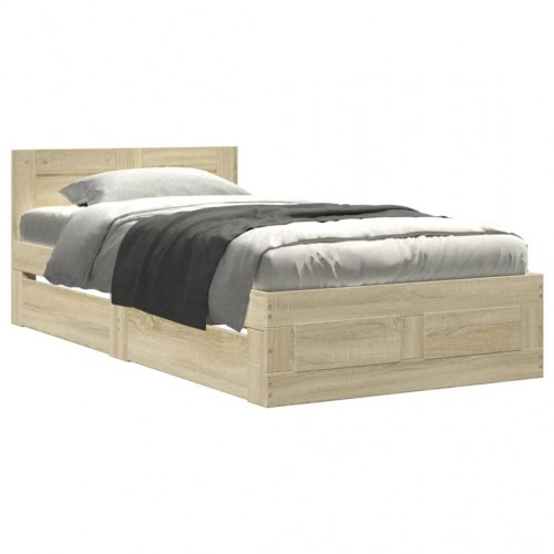 Sengeramme med sengegavl og 4 skuffer 90x190 cm - sonoma-eg